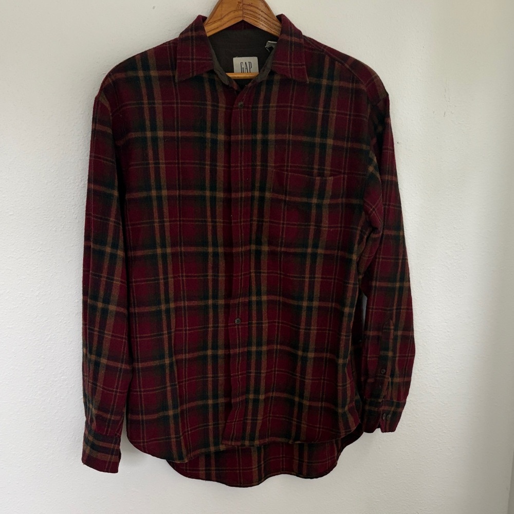 Vintage GAP Men's Burgundy Plaid Shirt